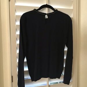 Topshop Navy Jeweled Neck  Sweater
